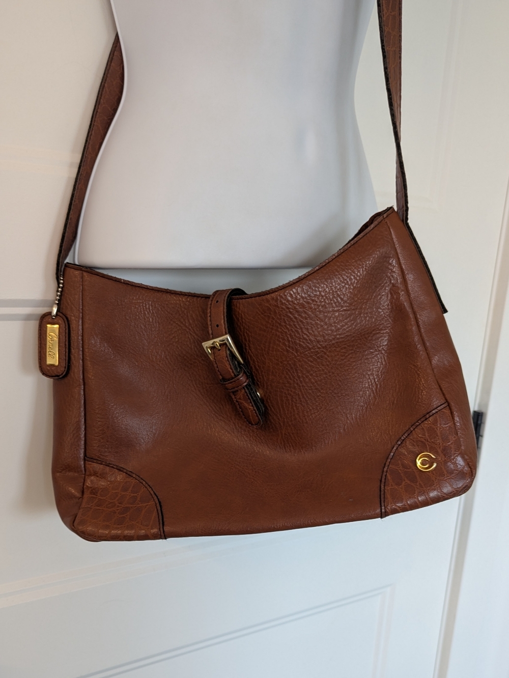 Vintage Brown Crossbody Bag Croc Embossed Details Gold Hardware Y2K Shoulder Bag